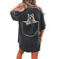 Women's Oversized Raccoon Pocket T-Shirt - Cozy Back Print Tee Pepper