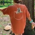 Women's Oversized Raccoon Pocket T-Shirt - Cozy Back Print Tee Yam