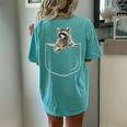 Women's Oversized Raccoon Pocket T-Shirt - Cozy Back Print Tee Chalky Mint
