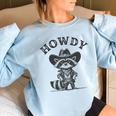 Cowboy Raccoon Women's Oversized Sweatshirt - Rustic Western Style Light Blue Cowboy Raccoon Women's Oversized Sweatshirt - Rustic Western Style Light Blue