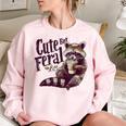 Vintage Coffee Raccoon Women's Oversized Sweatshirt | Cute & Cozy Light Pink