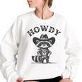 Cowboy Raccoon Women's Oversized Sweatshirt - Rustic Western Style White Cowboy Raccoon Women's Oversized Sweatshirt - Rustic Western Style White