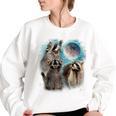 Raccoon Moon Howl Sweatshirt - Women's Oversized Cozy Design White