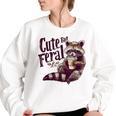 Vintage Coffee Raccoon Women's Oversized Sweatshirt | Cute & Cozy White
