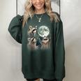 Raccoon Trio Howling Moon Women's Oversized Sweatshirt | Unique & Stylish Forest