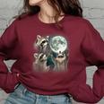 Raccoon Trio Howling Moon Women's Oversized Sweatshirt | Unique & Stylish Maroon
