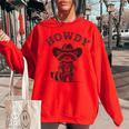 Cowboy Raccoon Women's Oversized Sweatshirt - Western Animal Vibe Red