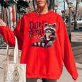 Raccoon Coffeelover Oversized Vintage Women's Sweatshirt Red Raccoon Coffeelover Oversized Vintage Women's Sweatshirt Red