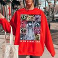 Raccoon Meme Women's Oversized Sweatshirt – Fun Animal Team Theme Red Raccoon Meme Women's Oversized Sweatshirt – Fun Animal Team Theme Red