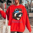 Raccoon Vintage Women's Oversized Sweatshirt - Fun Quirky Design Red