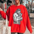 Retro Raccoon Rock Women's Oversized Sweatshirt - Fun for Kids & Adults Red