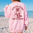 Cowboy Raccoon Oversized Sweatshirt - Women's Western Casual Wear Light Pink