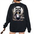Raccoon Noodle Cup Back Print Sweatshirt - Oversized for Women & Men Black