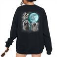Raccoon Women's Oversized Sweatshirt - Quirky Moon Howlers Back Print Black