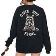 Sarcastic Raccoon Oversized Women's Sweatshirt - Cute but Feral Design Black Sarcastic Raccoon Oversized Women's Sweatshirt - Cute but Feral Design Black