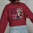 Raccoon Coffee Lover Vintage Sweatshirt - Women's Oversized Back Print Maroon Raccoon Coffee Lover Vintage Sweatshirt - Women's Oversized Back Print Maroon