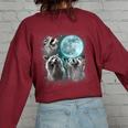 Raccoon Women's Oversized Sweatshirt - Quirky Moon Howlers Back Print Maroon