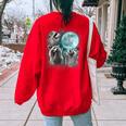 Raccoon Women's Oversized Sweatshirt - Quirky Moon Howlers Back Print Red