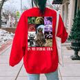Women's Oversized Sweatshirt - Raccoon Meme Back Print | Feral Fun Red Women's Oversized Sweatshirt - Raccoon Meme Back Print | Feral Fun Red
