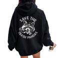 Save The Trash Pandas Raccoon Oversized Back Print Hoodie for Women Black