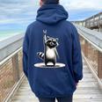 Retro Raccoon Rock Music Unisex Oversized Hoodie – Back Print Style Navy Blue