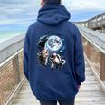 Three Animal Howling Moon Hoodie - Women’s Oversized Back Print Navy Blue Three Animal Howling Moon Hoodie - Women’s Oversized Back Print Navy Blue