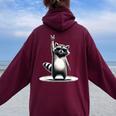 Retro Raccoon Rock Music Unisex Oversized Hoodie – Back Print Style Maroon