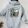 Raccoon Howling Moon Women's Hoodie - Quirky Back Design Sport Grey