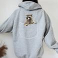 Women's Raccoon Pocket Design Hoodie - Fun Back Print Sport Grey