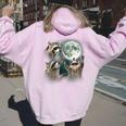Raccoon Howling Moon Women's Hoodie - Quirky Back Design Light Pink