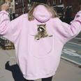 Women's Raccoon Pocket Design Hoodie - Fun Back Print Light Pink