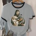Vintage Jesus & Raccoon Cotton T-Shirt - Unisex Ringer Tee Vintage Jesus & Raccoon Cotton T-Shirt - Unisex Ringer Tee