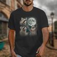 Raccoon Trio Howling at Moon Unisex T-Shirt - Quirky Night Theme Raccoon Trio Howling at Moon Unisex T-Shirt - Quirky Night Theme