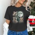 Raccoon Trio Howling at Moon Unisex T-Shirt - Quirky Night Theme Raccoon Trio Howling at Moon Unisex T-Shirt - Quirky Night Theme