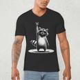 Retro Raccoon Rock V-Neck T-Shirt for Music Lovers