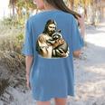 Vintage Jesus Hugging Raccoon Women's T-Shirt - Comfy Back Print Blue Jean