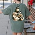Vintage Jesus Hugging Raccoon Women's T-Shirt - Comfy Back Print Moss
