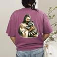 Vintage Jesus Hugging Raccoon Women's T-Shirt - Comfy Back Print Berry