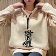 Western Raccoon Cowboy Unisex Oversized Half Zip Sweatshirt Sand
