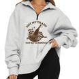 Sarcastic Raccoon Half Zip Oversized Sweatshirt - Playful Urban Style Grey Sarcastic Raccoon Half Zip Oversized Sweatshirt - Playful Urban Style Grey