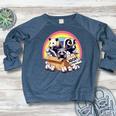 Adopt a Street Cat Raglan Sweatshirt - Vintage Animal Design Heather Navy Adopt a Street Cat Raglan Sweatshirt - Vintage Animal Design Heather Navy