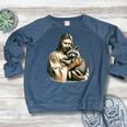 Raccoon Lover Women's Crewneck Sweatshirt - Vintage Jesus Hug Design Heather Navy Raccoon Lover Women's Crewneck Sweatshirt - Vintage Jesus Hug Design Heather Navy