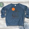 Raccoon Retro 90s Sunset Raglan Sweatshirt for Women | Cozy & Fun Heather Navy
