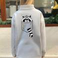 Trash Panda Raccoon Sweatshirt - Blue Cartoon Pocket Pullover Grey