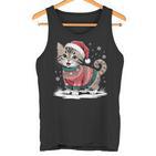 Cat Wearing Ugly Christmas Jumper And Santa Hat Cute Kitten Tank Top