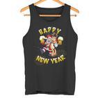 Happy New Year Santa With Rudolph The Reindeer Party Tank Top