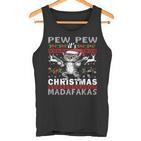 Pew Pew It's Christmas Madafakas Cat Santa Tank Top