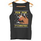 Ugly Christmas Sweater Pew Pew Crazy Reindeer Xmas Tank Top