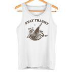 Raccoon Stay Trashy Fun Meme  Gray Tank Top