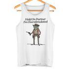 Hold On Partner I'm Overstimulated Cowboy Frogintage Gray Tank Top